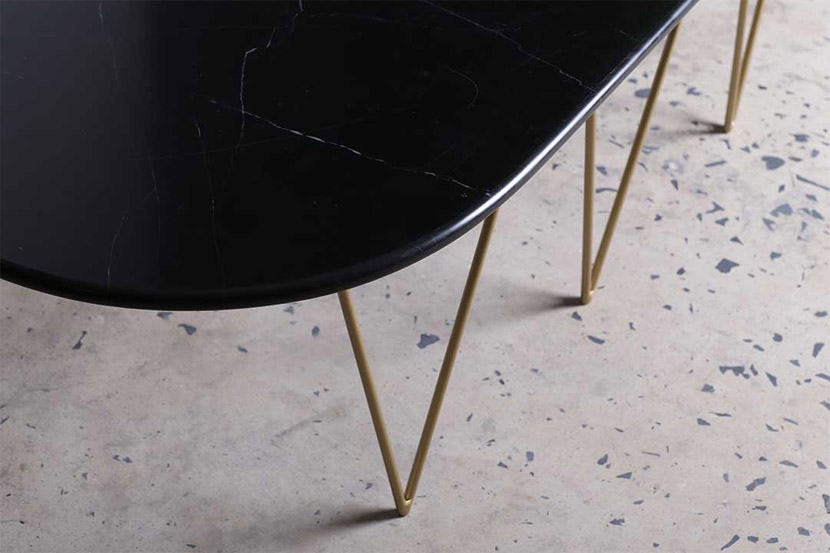 custom made black marble coffee table with gold base