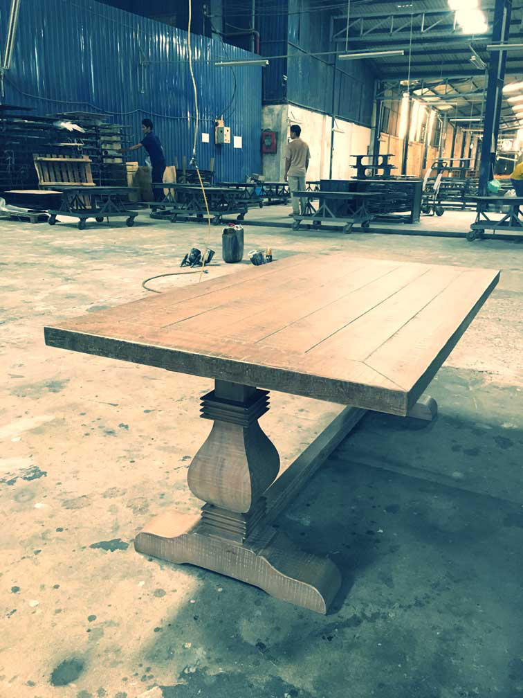 custom made reclaimed pine coffee table in production - Arin International