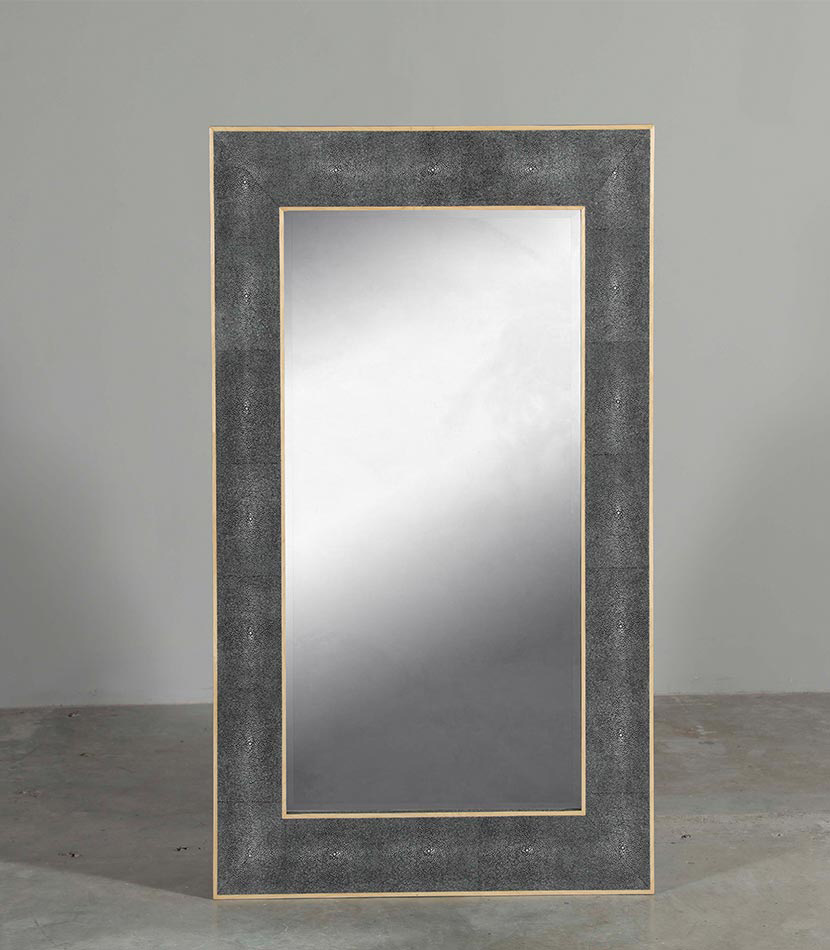 grey shagreen mirror with walnut trim