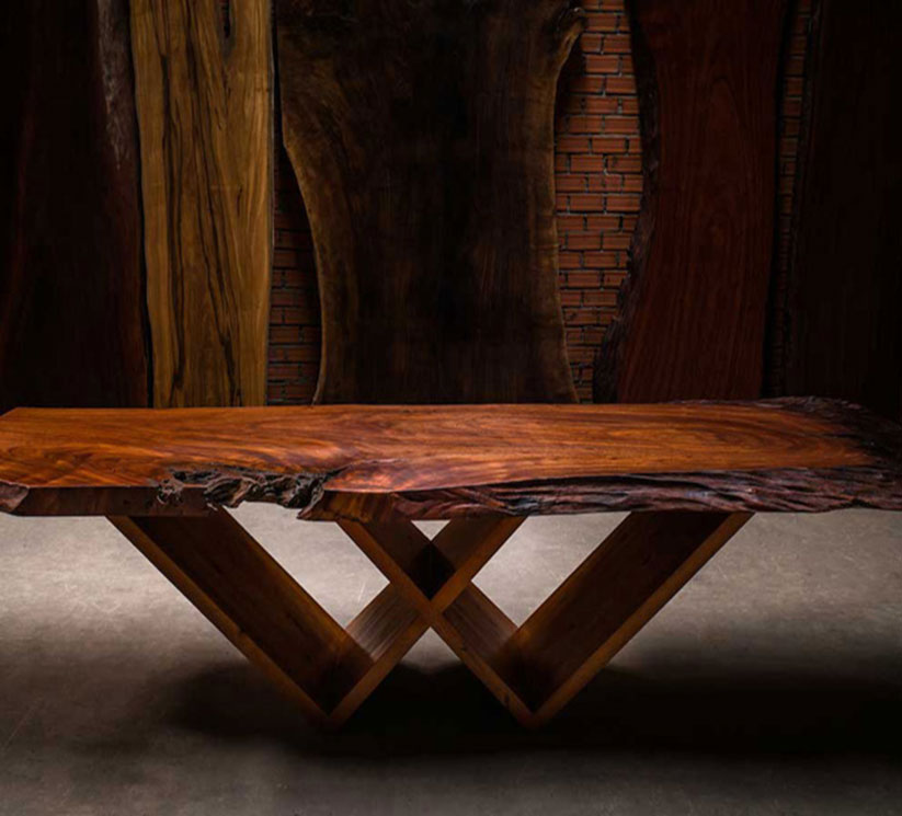 shows a live edge dining table